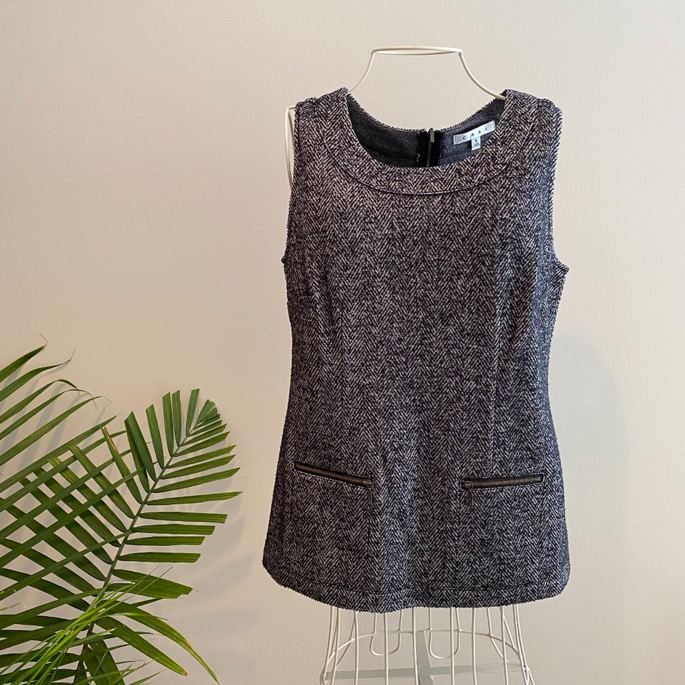 CAbi Black Tweed Herringbone Sleeveless Top / S